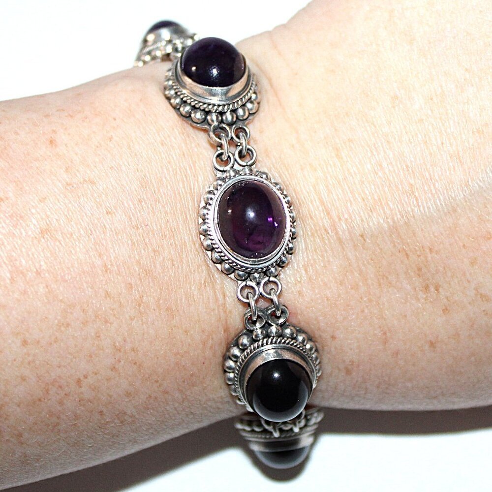 Vintage Sterling Silver Amethyst Bracelet 38 Grams